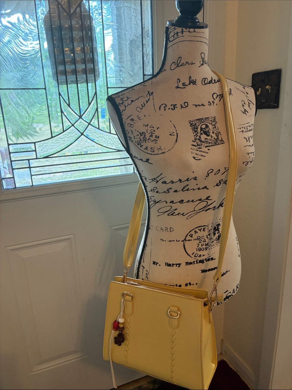 New without tags-Stylish Yellow Women's Crossbody Bag with Decorative Charm
